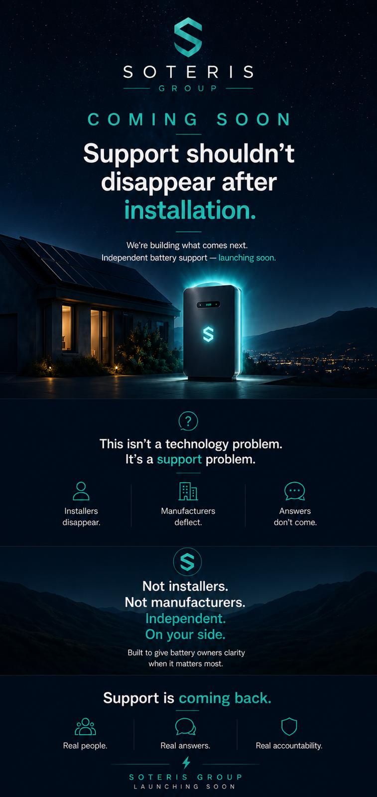 Soteris Group coming soon. Support should not disappear after installation.